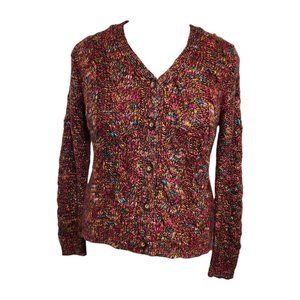VTG TALBOT's Chunky Cardigan Sweater M Brown Purple Colorful Cabled Wool Blend
